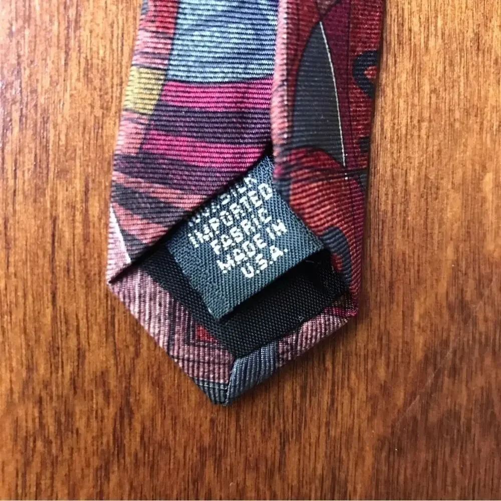 Vintage Structure Tie, Unique Dark Color Combo, Shows Abstract Masks, 100% Silk